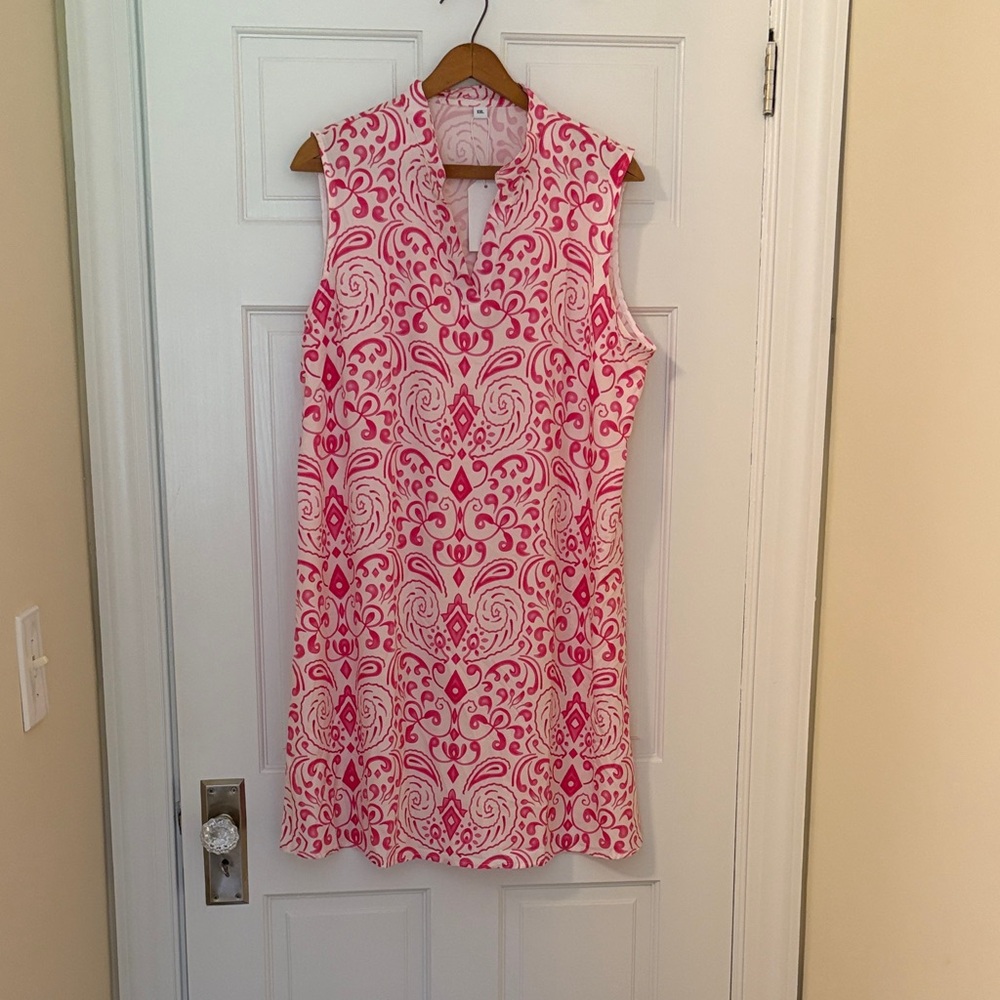 Pink and White Patterned Mini Dress